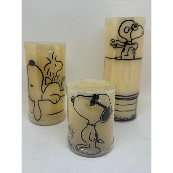 SNOOPY PEANUTS Joe Cool Red Baron Woodstock Flameless LED Pilar 3-Candle Set NEW - Picture 1 of 6